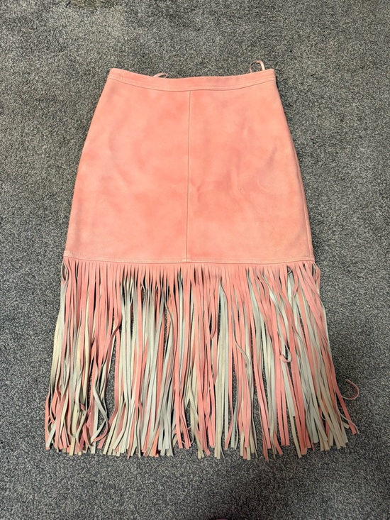 J. Crew Dresses & Skirts - J. Crew Collection Coral Pink Suede Fringe Mini Skirt 2